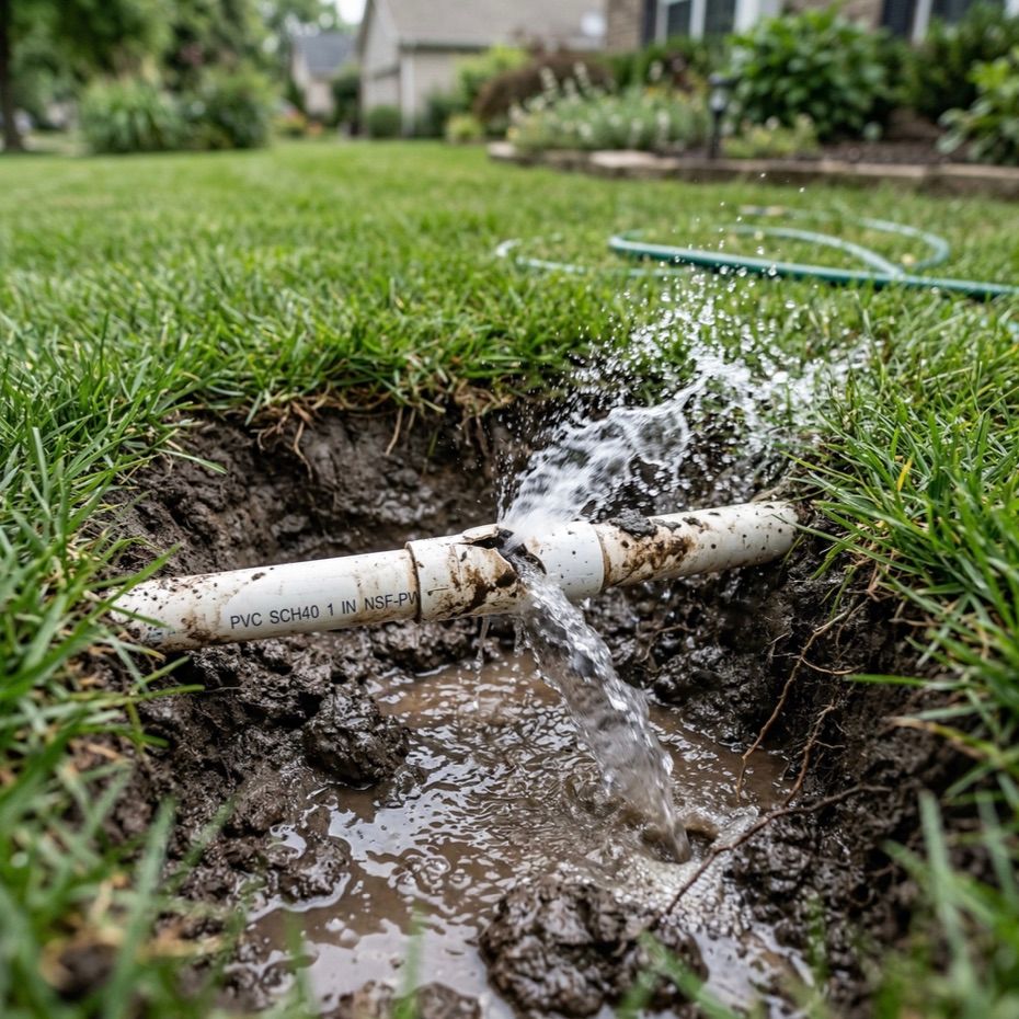 Sprinkler head spraying water on a green lawn