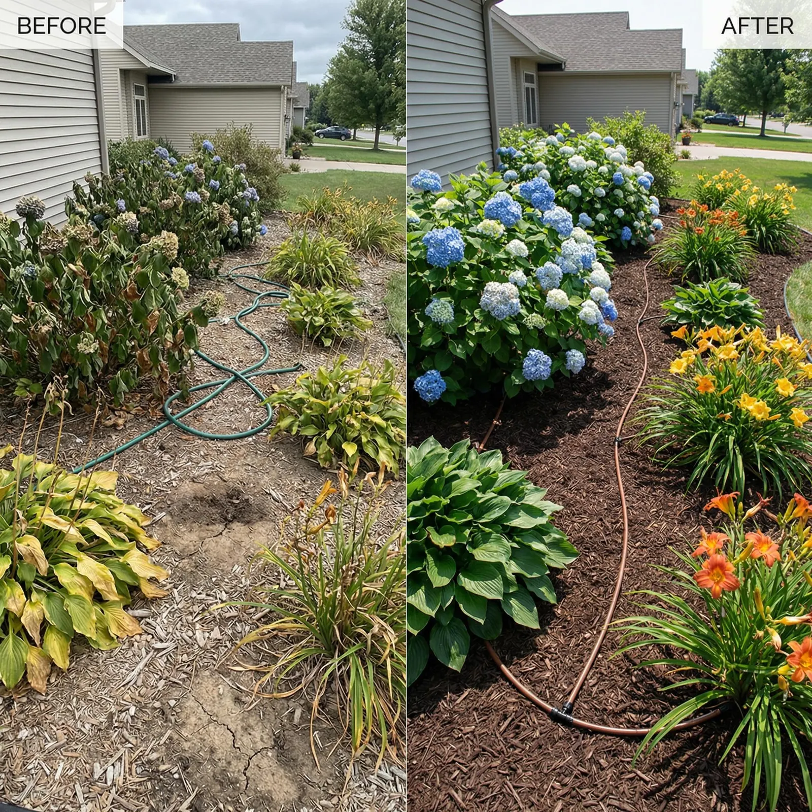 Flower bed irrigation and landscaping