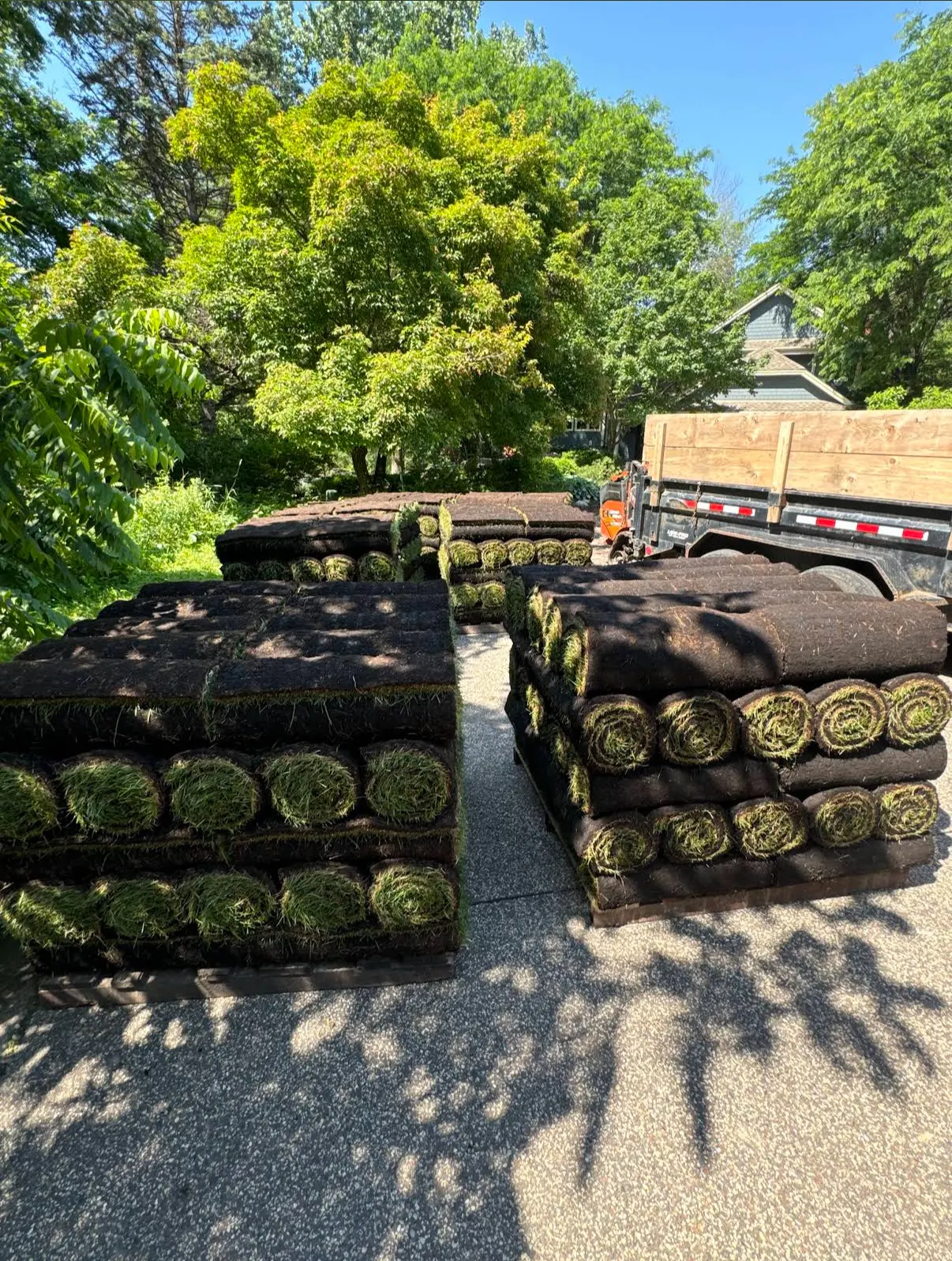 Fresh sod pallets ready for installation